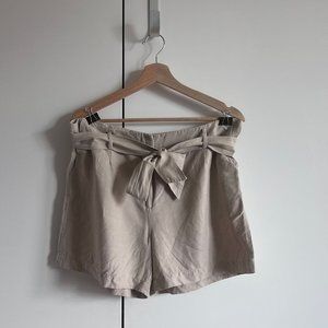 Pure Collection Tan Silk + Linen Shorts